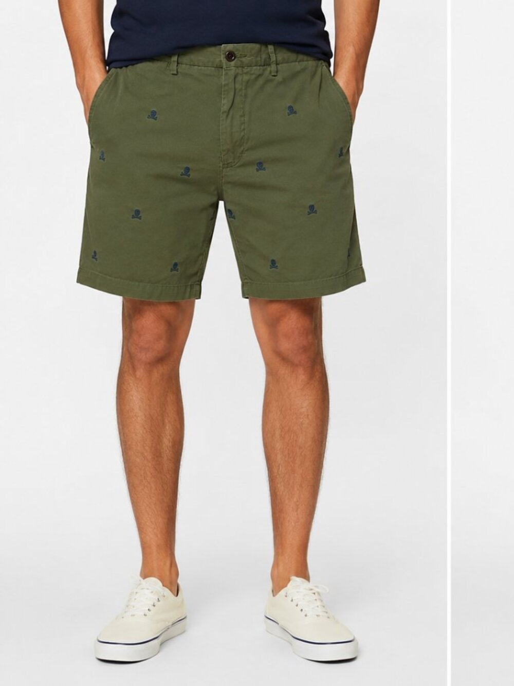 Polo Ralph Lauren Skull Embroidered Olive Green Stretch Classic Fit Shorts 34